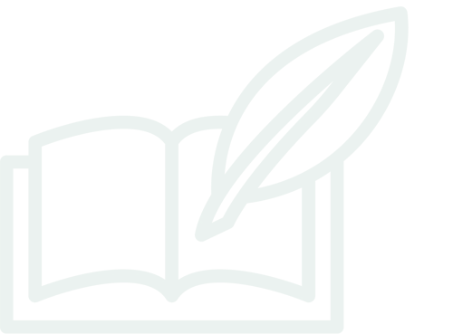 Open book with quill pen icon representing food service wholesale history, supply chain documentation, and distribution industry heritage.
